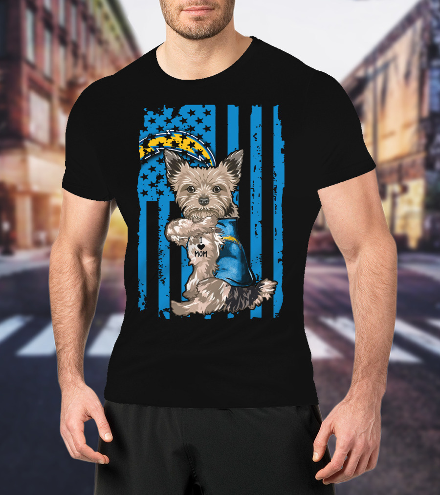 Yorkshire Terrier I Love Mom Los Angeles Chargers T-Shirt