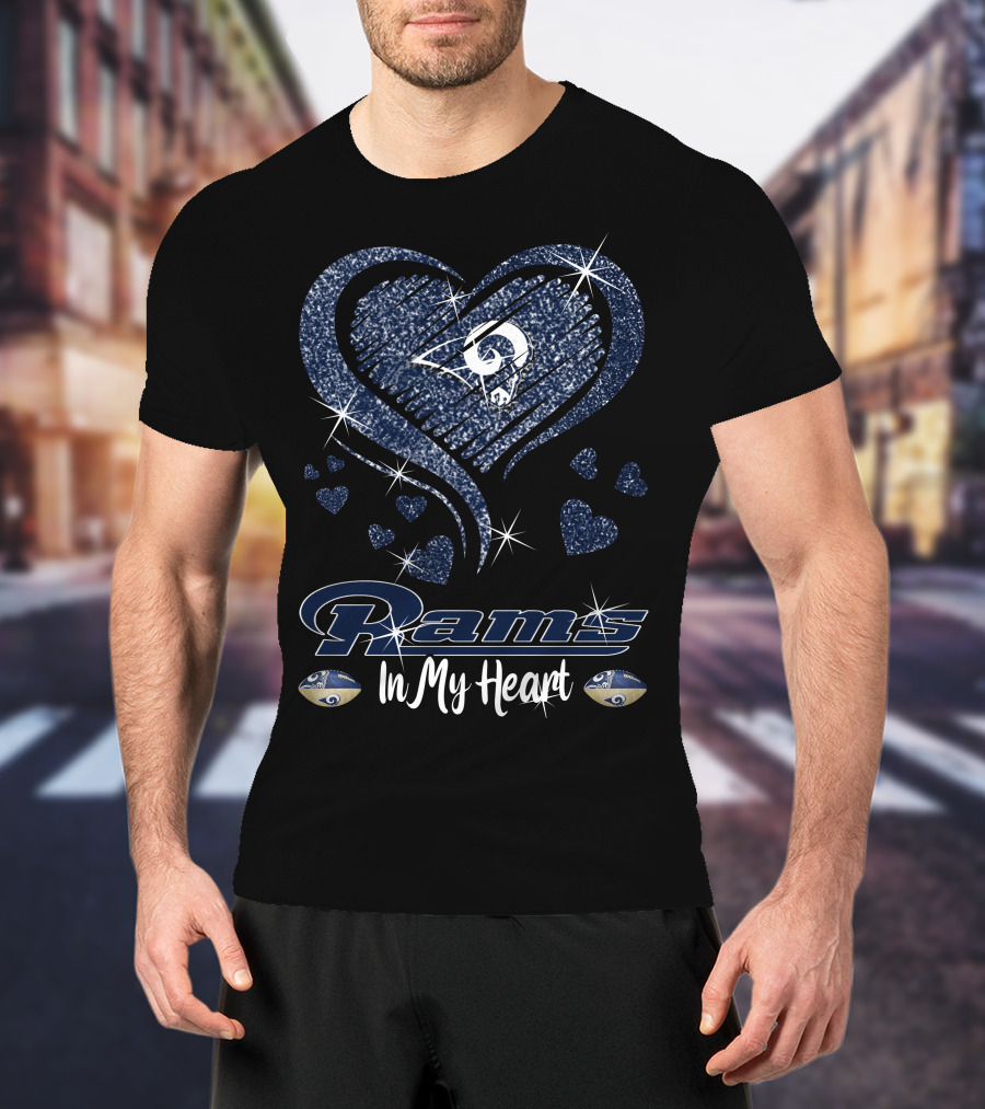 Rams In My Heart Los Angeles Football Team Sparkling Heart T-Shirt