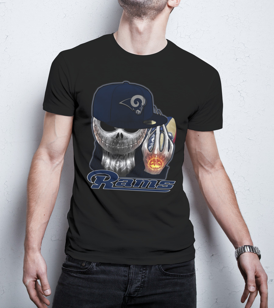 Jackskull Los Angeles Rams Halloween Skull Cap Football T-Shirt
