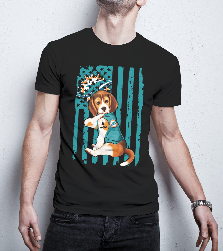 Beagle Miami Dolphins I Love Mom T-Shirt