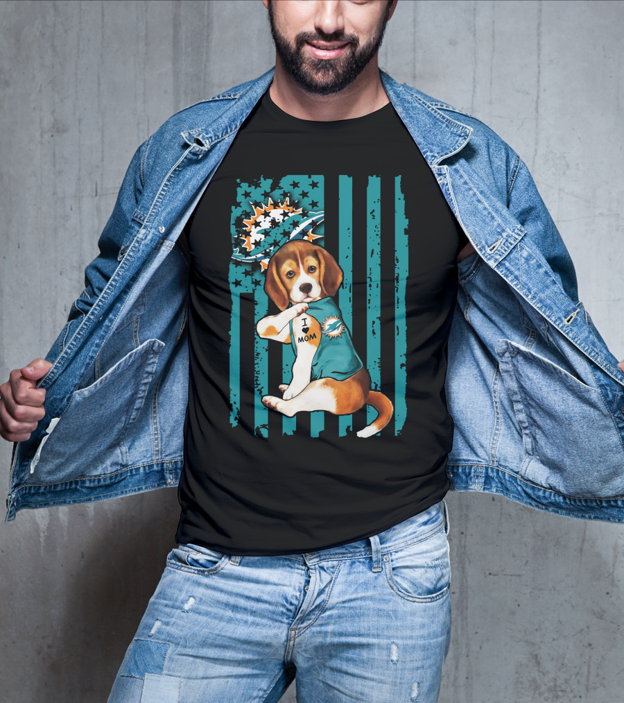 Beagle Miami Dolphins I Love Mom T-Shirt