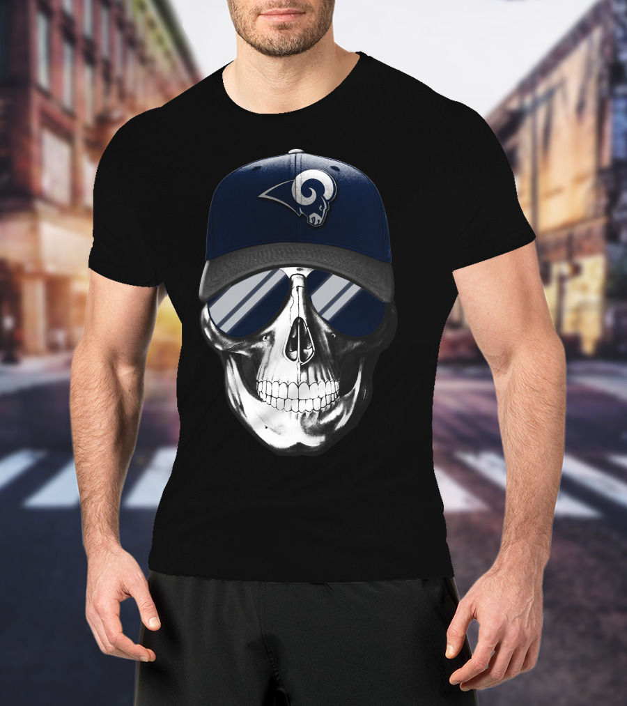 Los Angeles Rams Skull With Hat And Sunglasses T-Shirt