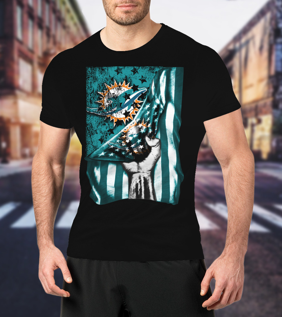 Miami Dolphins American Flag Fist T-Shirt