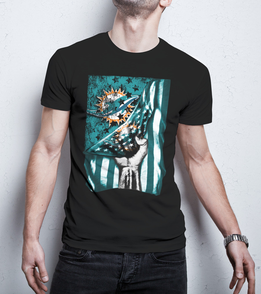 Miami Dolphins American Flag Fist T-Shirt