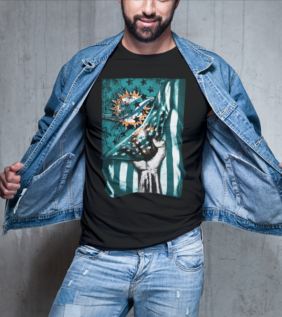Miami Dolphins American Flag Fist T-Shirt