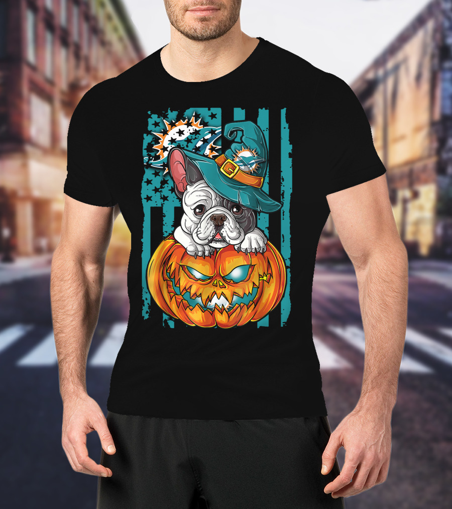 Hlw Bulldog Miami Dolphins Halloween Pumpkin Magic T-Shirt