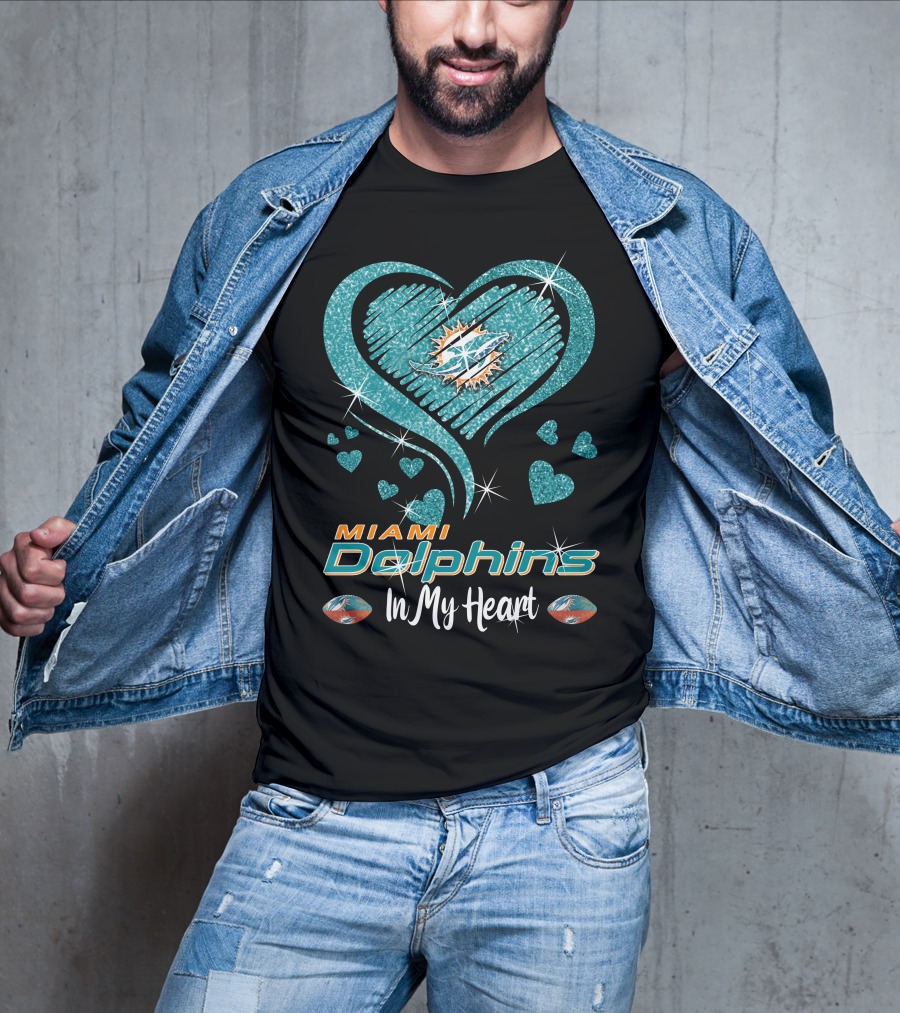 Miami Dolphins Heart Sparkle T-Shirt
