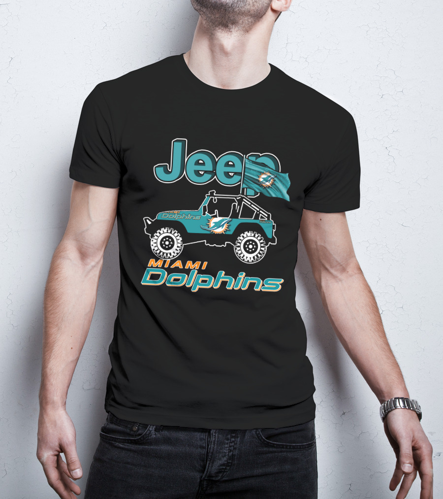 Jeep Miami Dolphins Flag Logo Off-Road Vehicle T-Shirt