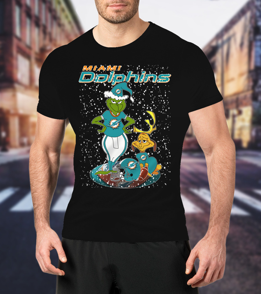 Grinchxmas Miami Dolphins Holiday Football T-Shirt