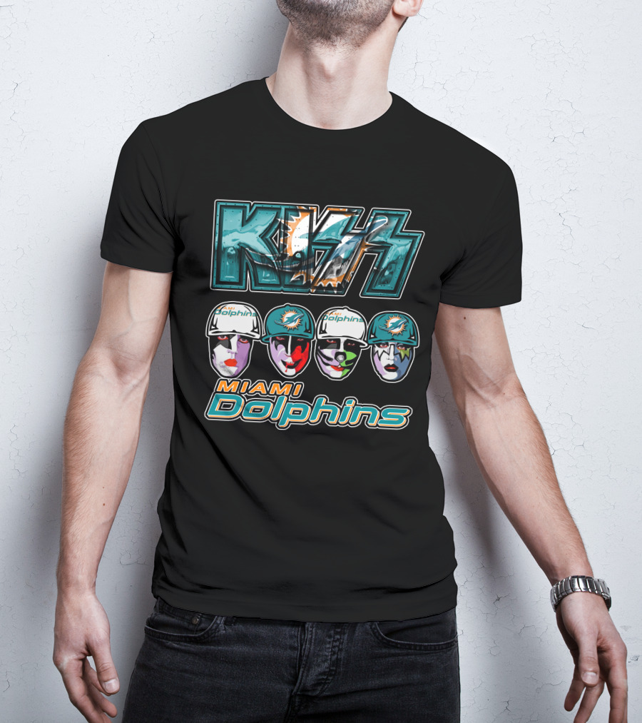 Kiss Miami Dolphins Face Paint Characters With Football Helmets T-Shirt