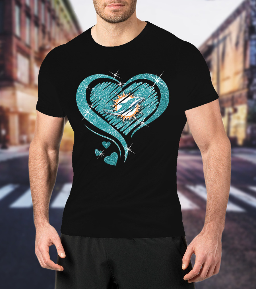 Heart Diamond Miami Dolphins Sparkling T-Shirt