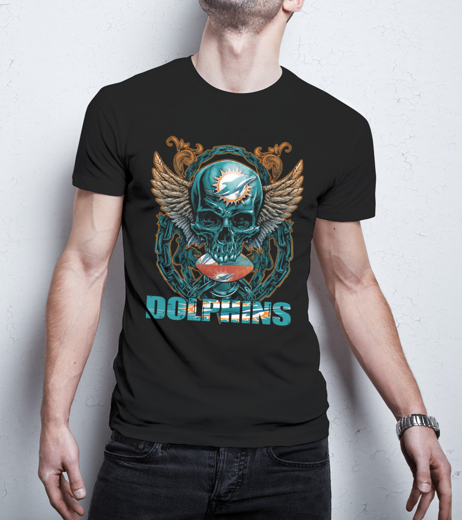 Dolphins Skullfb Miami Dolphins Winged Skull T-Shirt