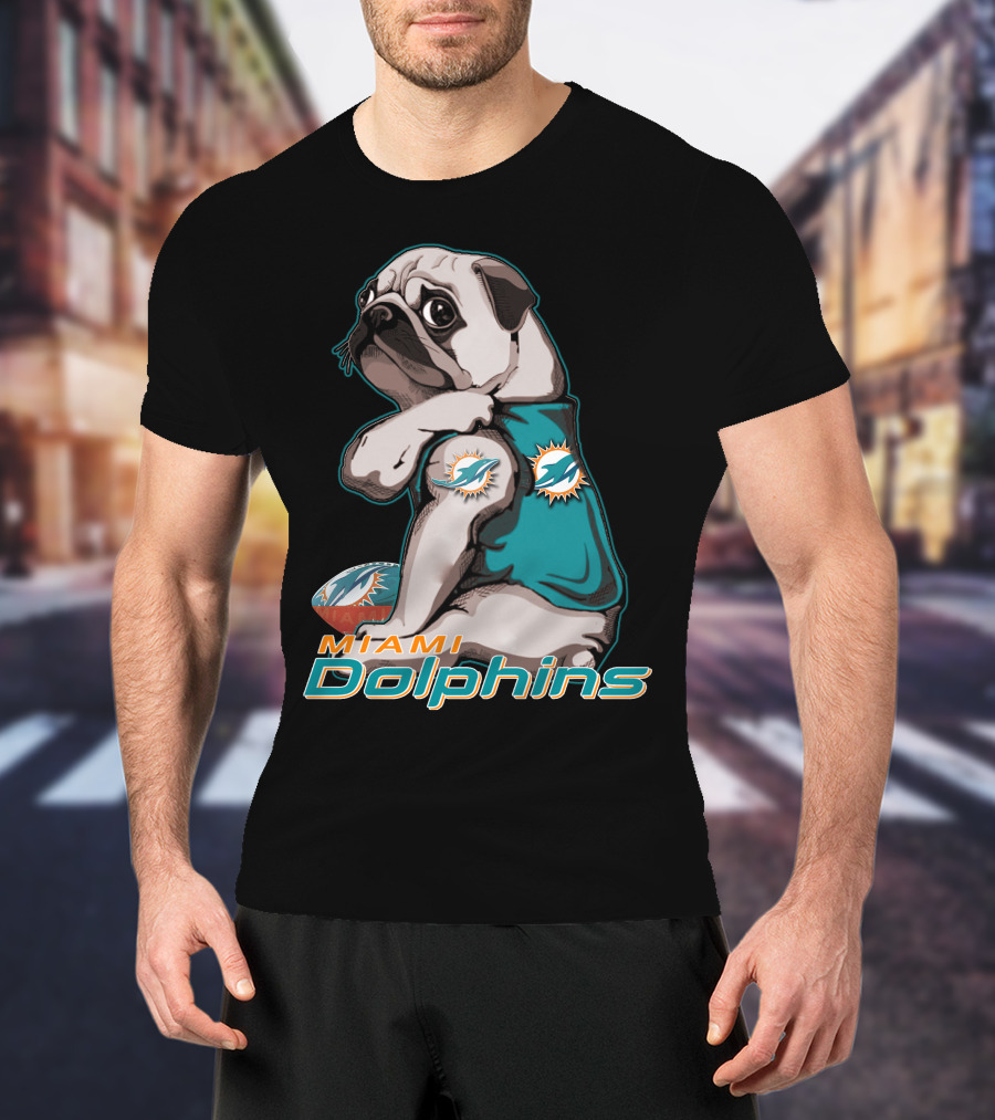 Miami Dolphins Pug Football T-Shirt