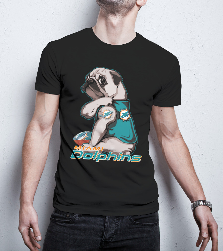 Miami Dolphins Pug Football T-Shirt