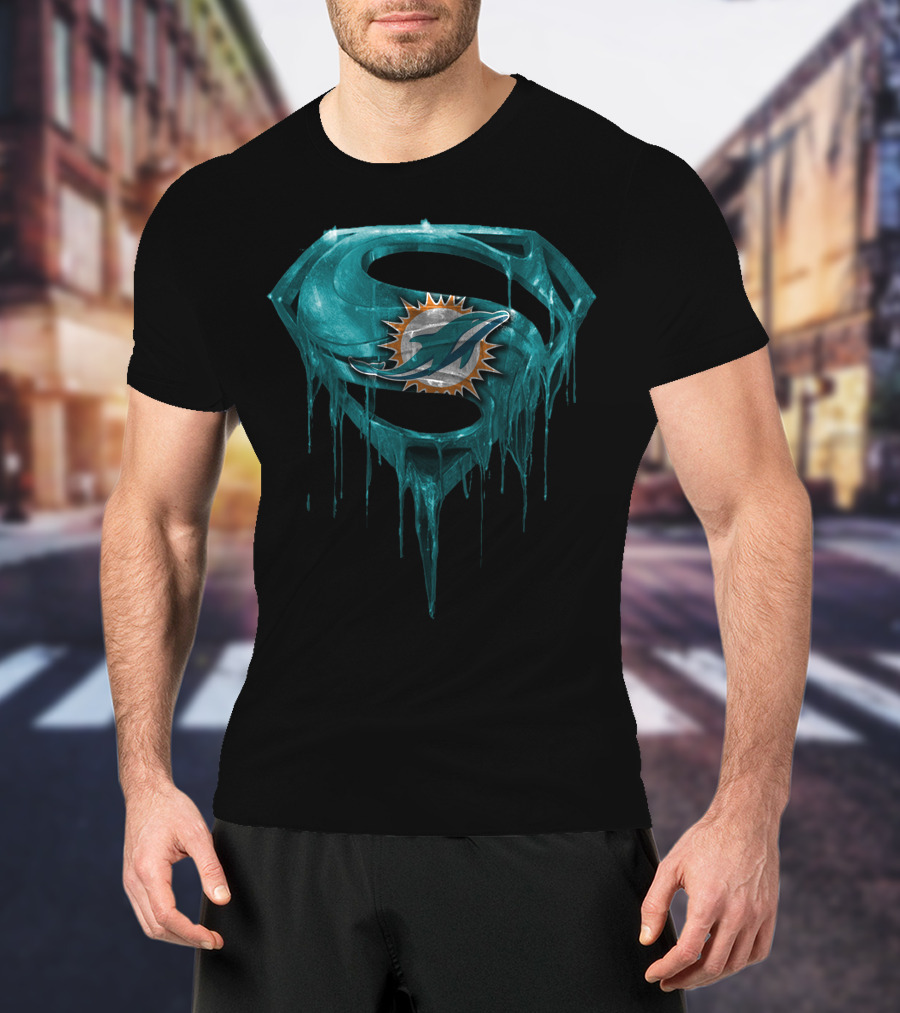 Miami Dolphins Superman Logo Dripping Effect T-Shirt