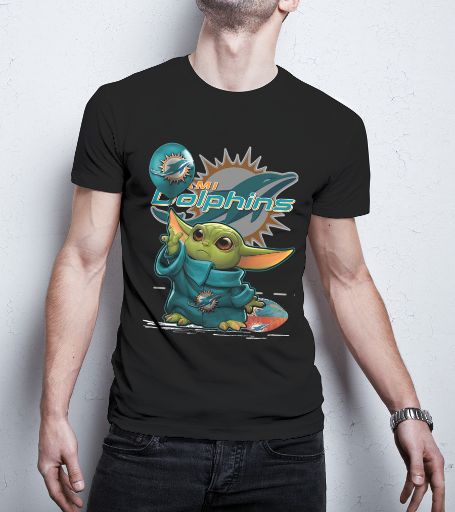 Yoda Holding Miami Dolphins Football And Balloon T-Shirt