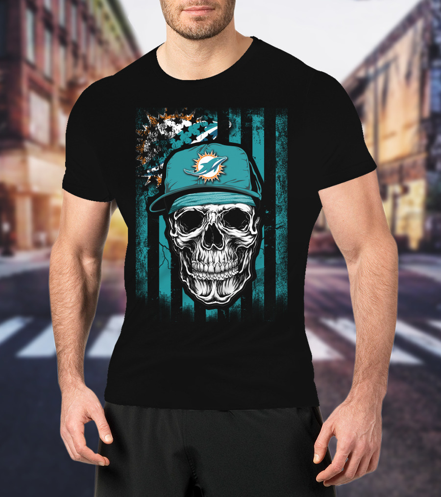 Miami Dolphins Skull Hat Fan T-Shirt