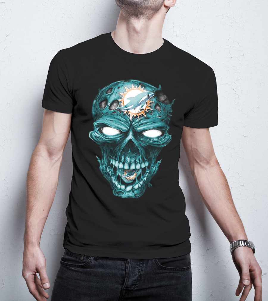 Skull Miami Dolphins Zombie Head T-Shirt
