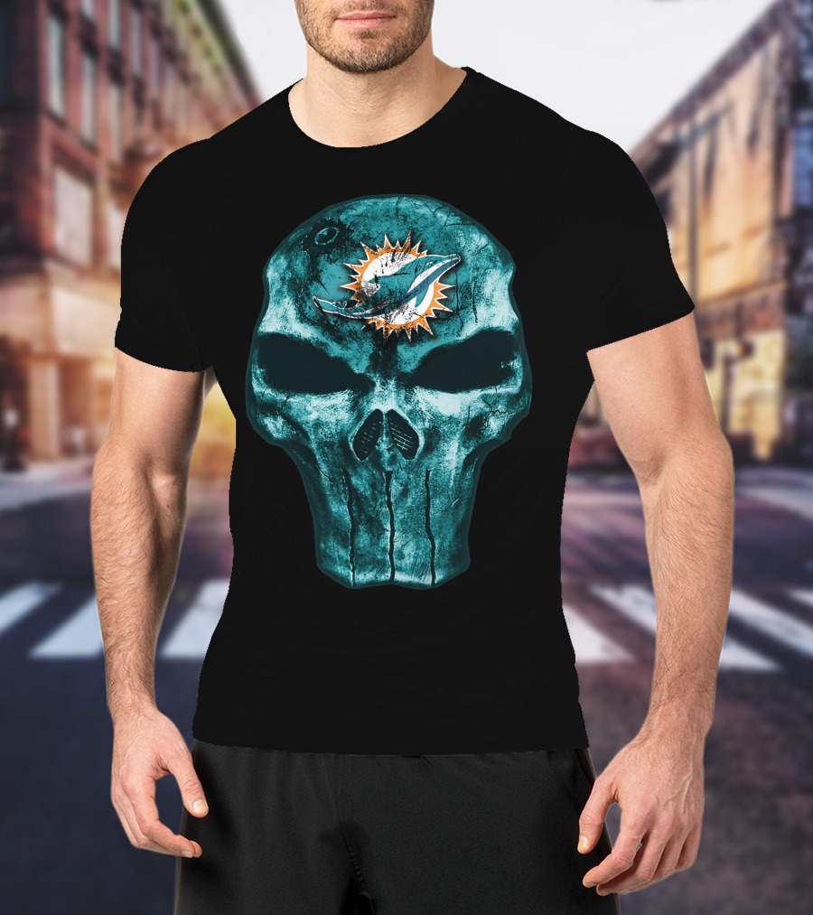 Skull Miami Dolphins Logo Fusion T-Shirt