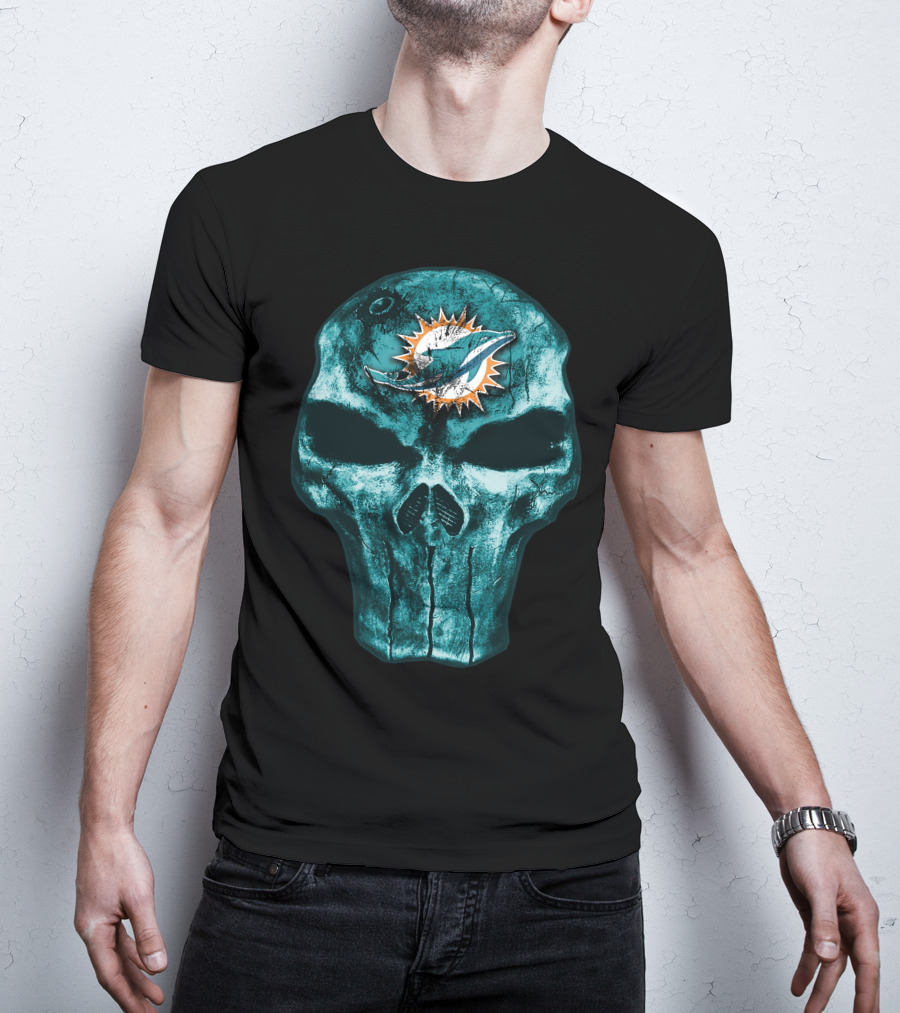 Skull Miami Dolphins Logo Fusion T-Shirt