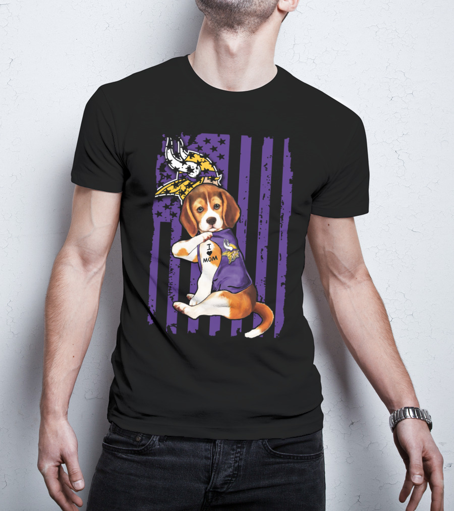 Beagle I Love Mom Minnesota Vikings Purple Flag T-Shirt