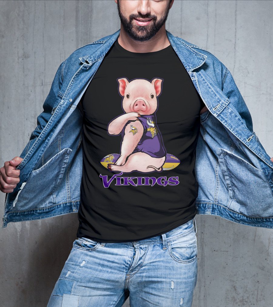 Pig In Minnesota Vikings Jersey With Football T-Shirt