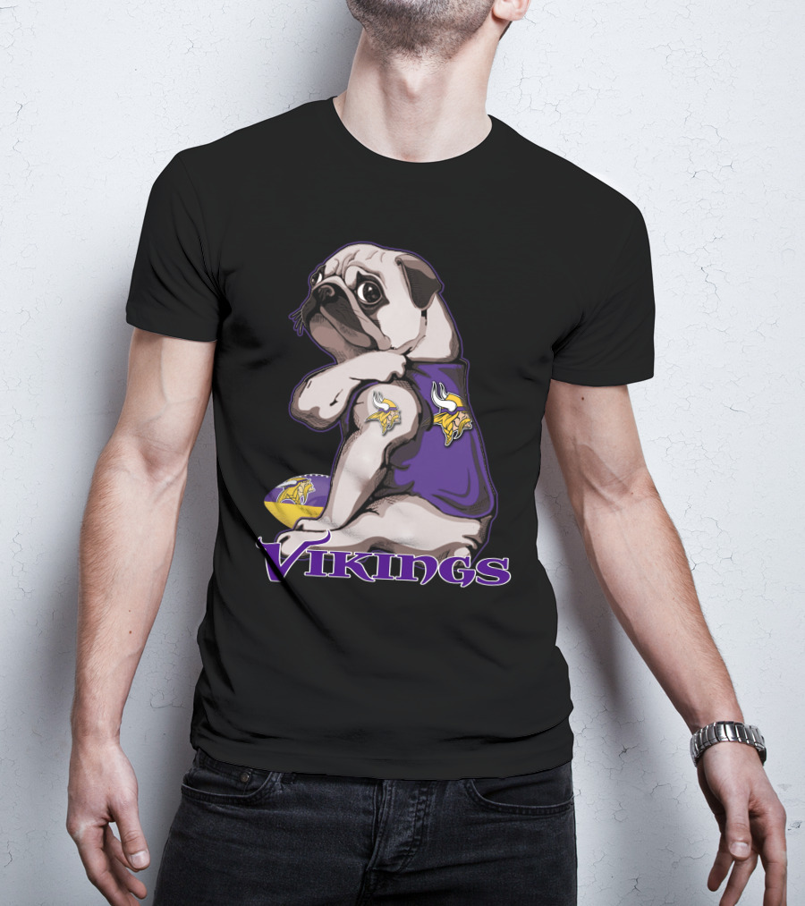 Pug Wearing Minnesota Vikings Jersey T-Shirt