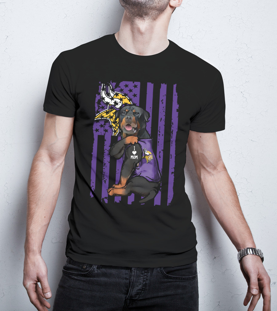Rottweiler I Love Mom Minnesota Vikings Vikings Logo Flag T-Shirt