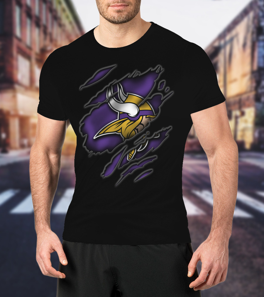 Torn Minnesota Vikings Logo Ripped Effect T-Shirt