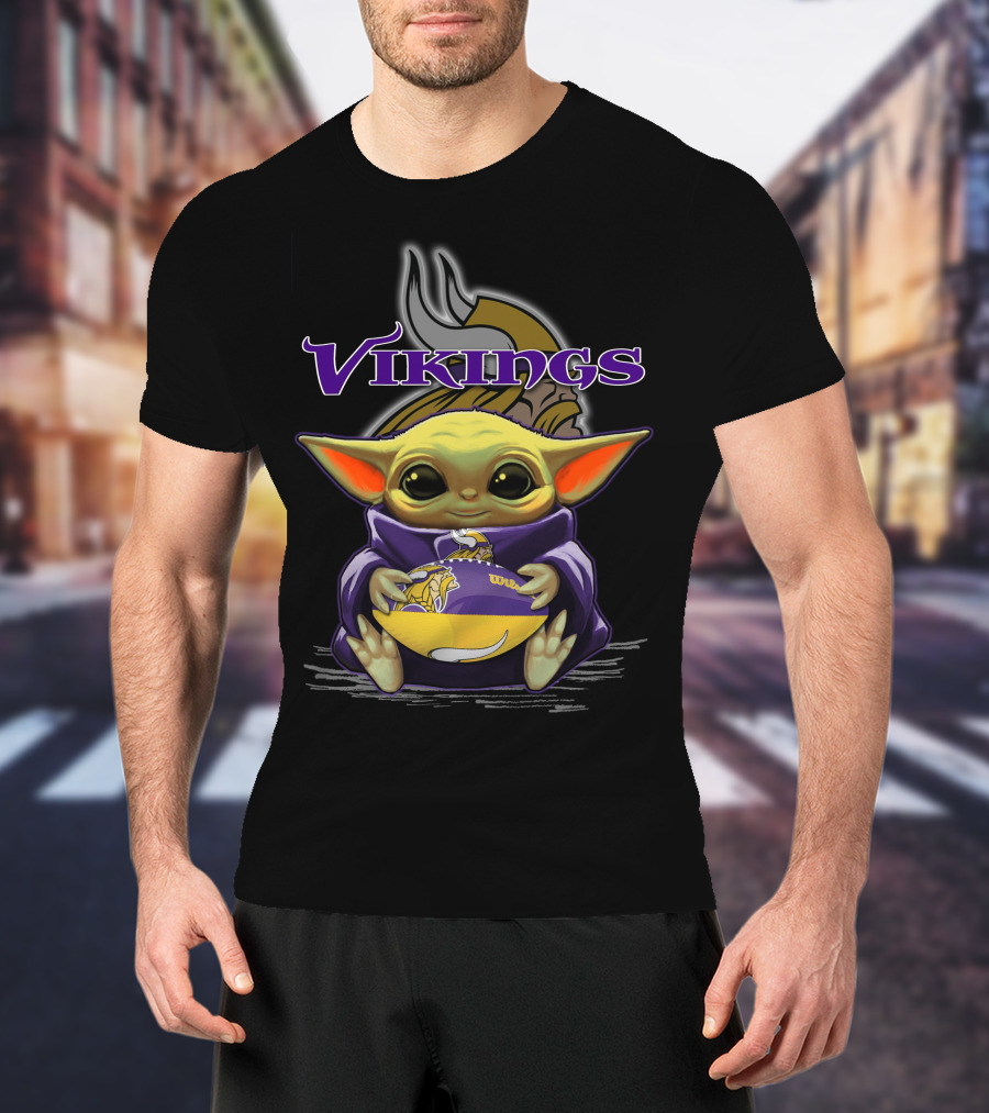 Yoda Holding Minnesota Vikings Football Baby Yoda Star Wars Crossover T-Shirt