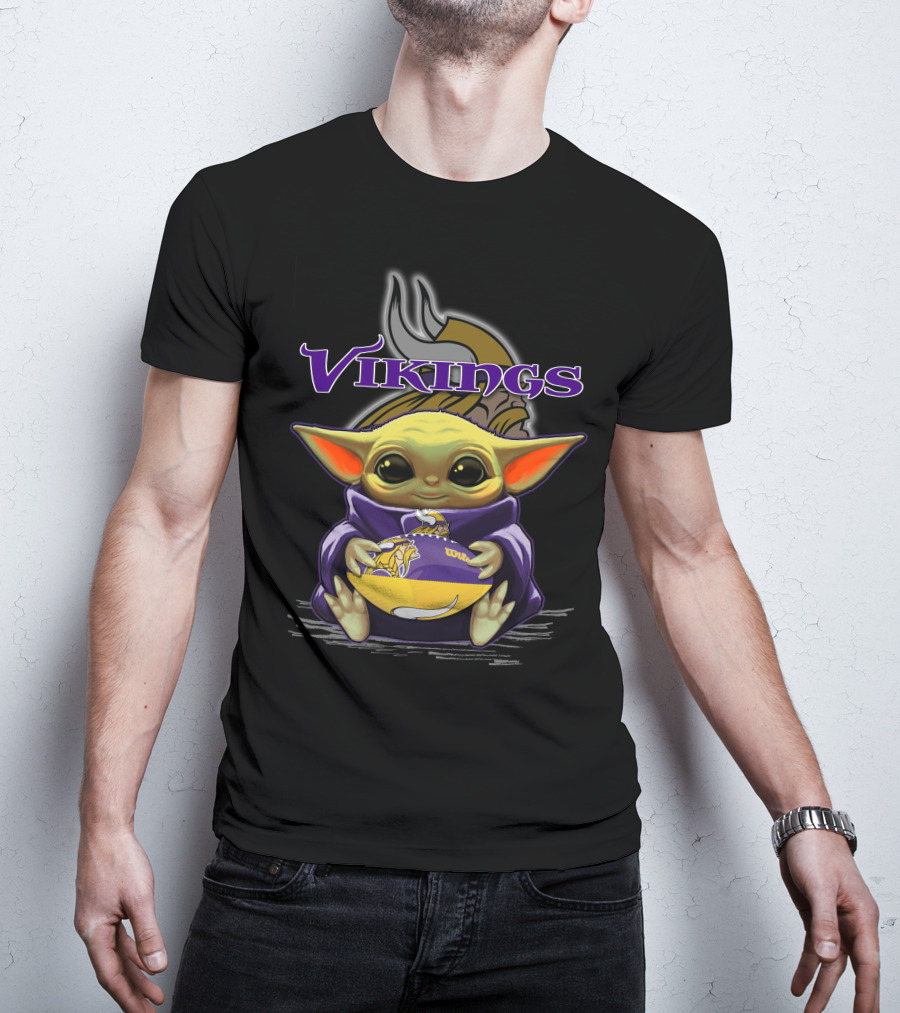 Yoda Holding Minnesota Vikings Football Baby Yoda Star Wars Crossover T-Shirt