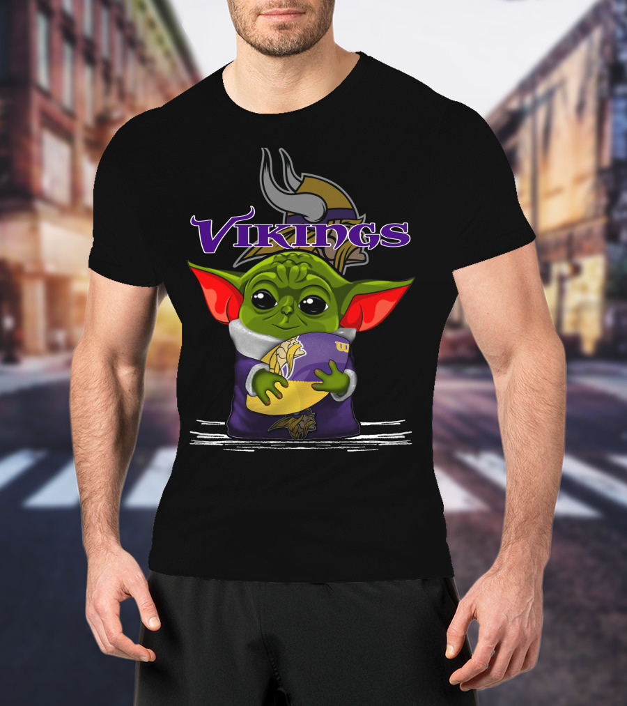 Vikings Baby Yoda Holding Minnesota Team Football T-Shirt