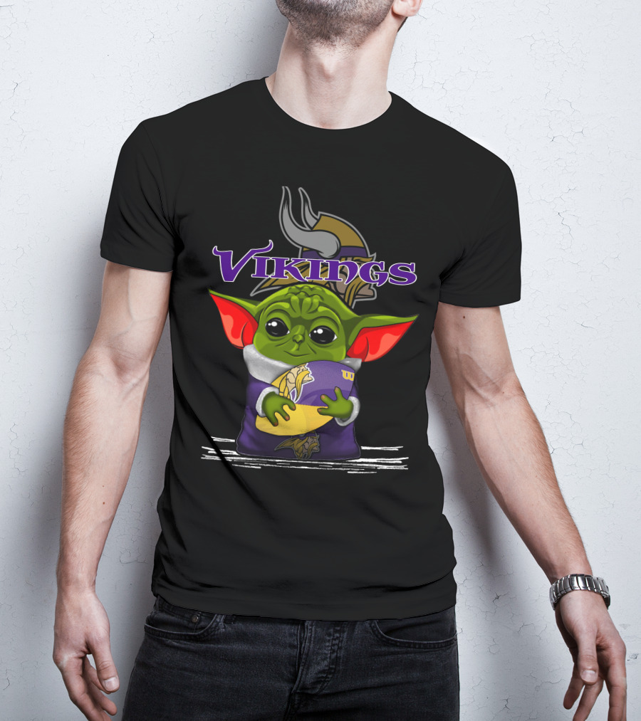 Vikings Baby Yoda Holding Minnesota Team Football T-Shirt