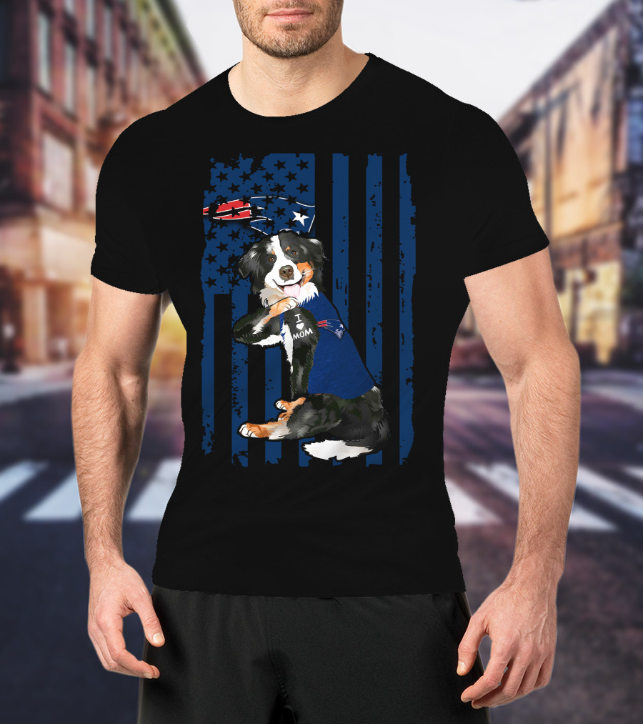 Border Collie I Love Mom New England Patriots USA Flag T-Shirt