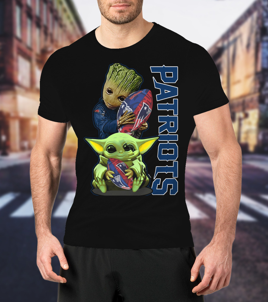 Grzd New England Patriots Baby Yoda And Groot Football Combo T-Shirt