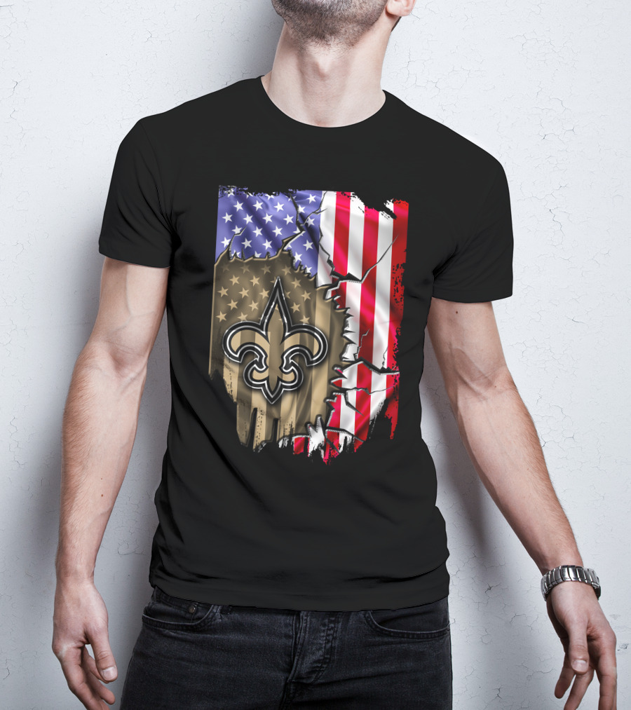 Flag V2 New Orleans Saints USA Flag Fleur-de-Lis T-Shirt