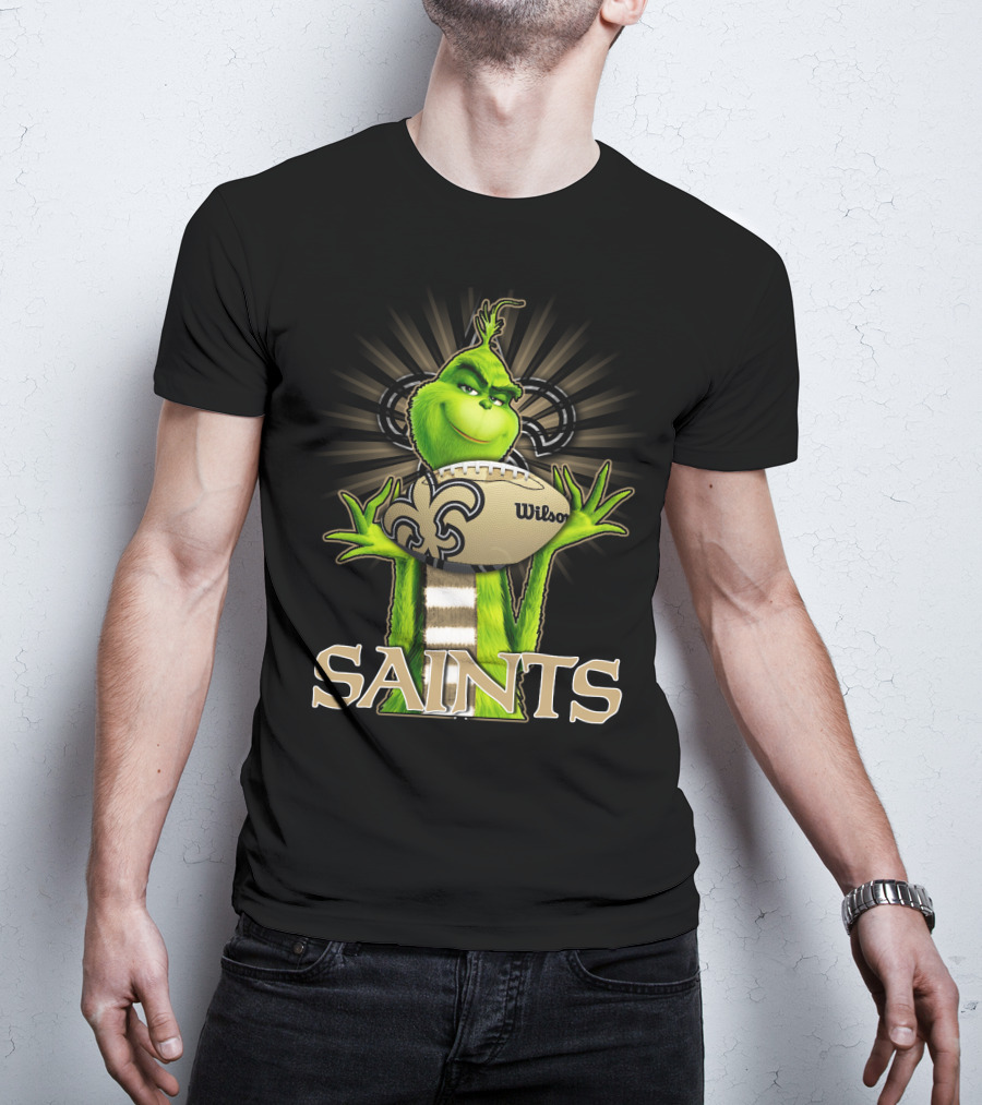 Grinch Holding Wilson Football New Orleans Saints T-Shirt