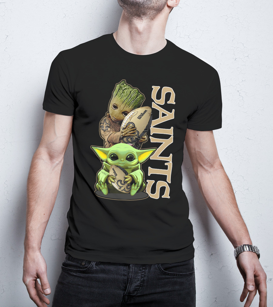 Grzd New Orleans Saints Groot And Baby Yoda Football T-Shirt