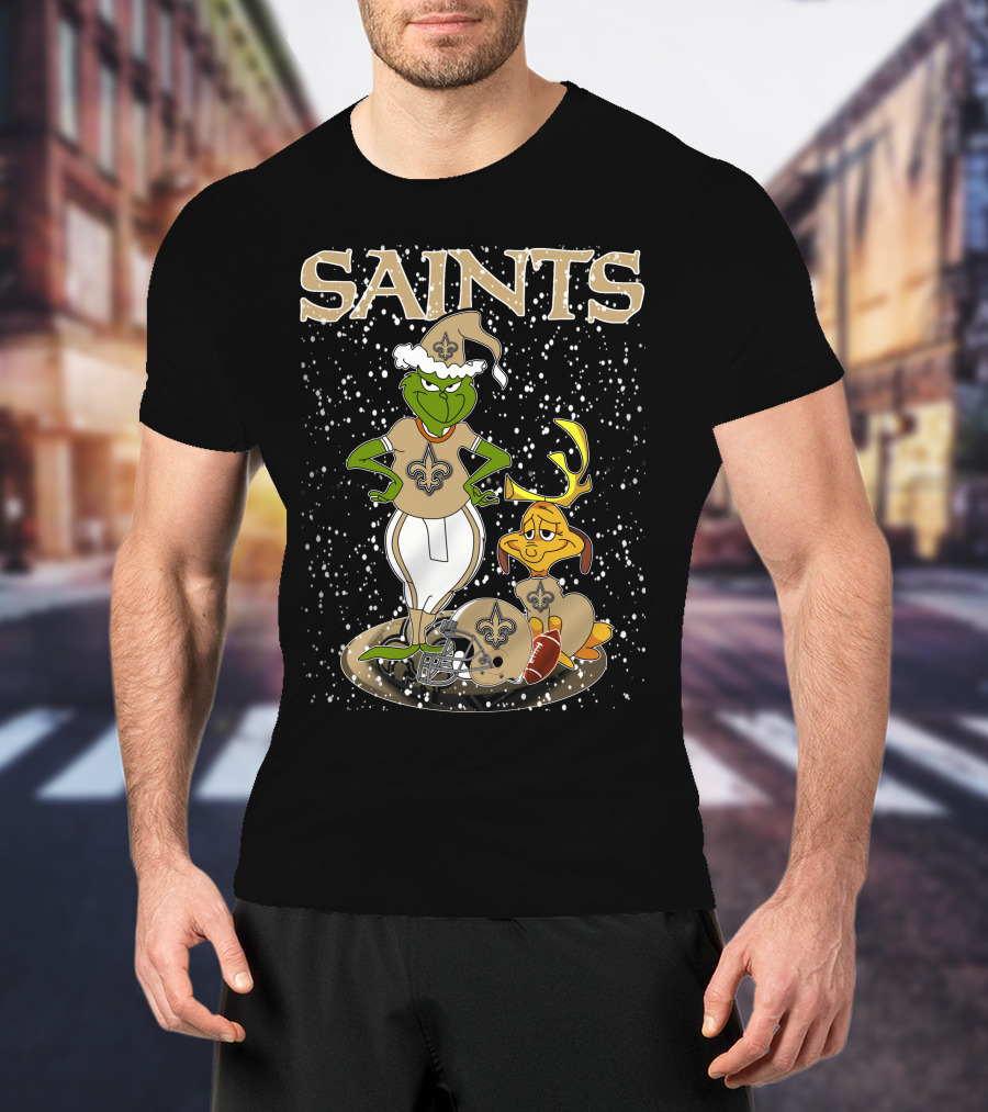 Grinchxmas New Orleans Saints Football Snowy Scene T-Shirt