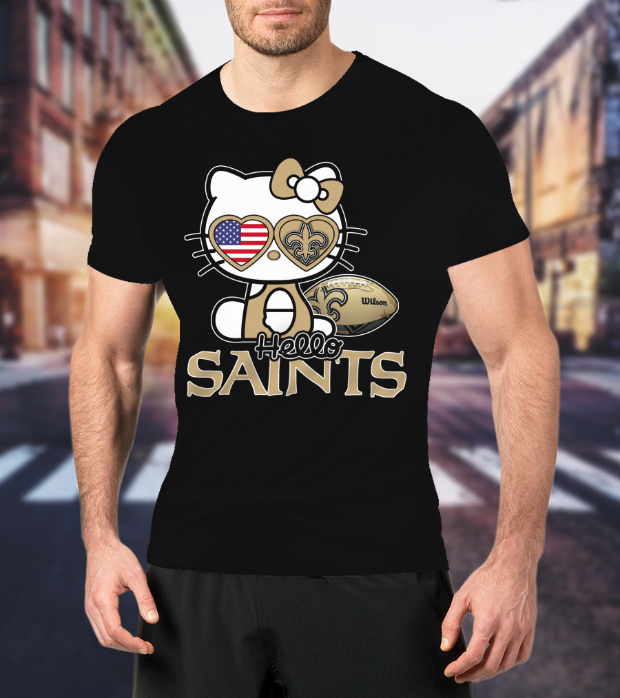 Hello Kitty American Flag Saints Football Wilson T-Shirt