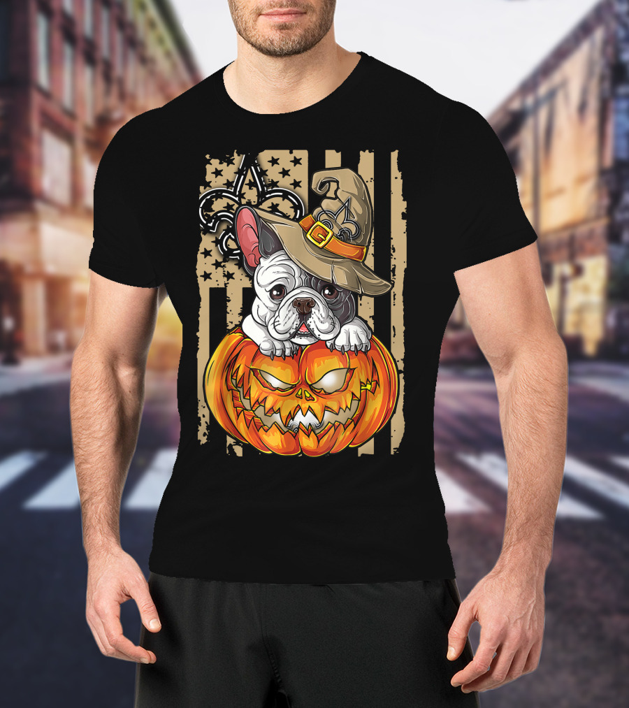Hlw Bulldog New Orleans Saints Halloween Pumpkin Fleur-de-Lis T-Shirt