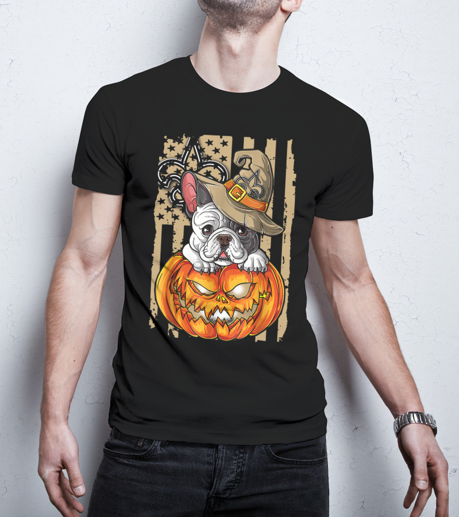 Hlw Bulldog New Orleans Saints Halloween Pumpkin Fleur-de-Lis T-Shirt