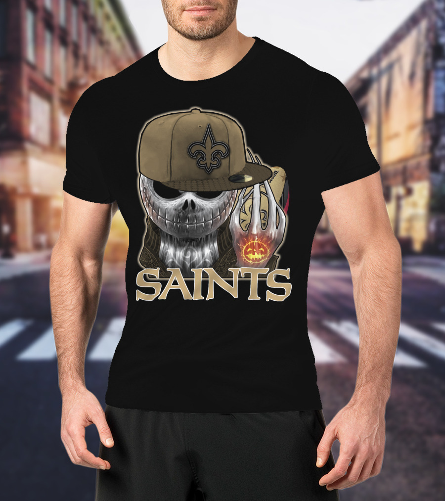 Jackskull New Orleans Saints Halloween Fleur-de-lis Pumpkin T-Shirt
