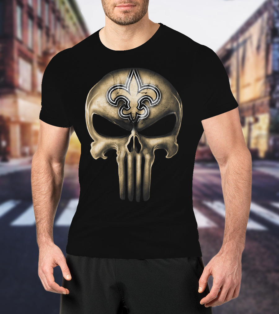 Skull V3 New Orleans Saints Fleur-de-Lis Punisher T-Shirt
