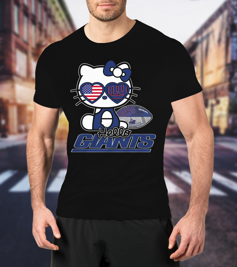 Hello Kitty New York Giants Football USA Flag T-Shirt
