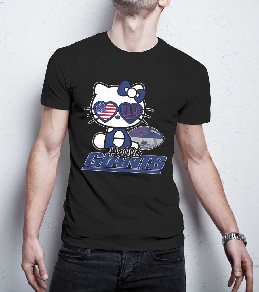 Hello Kitty New York Giants Football USA Flag T-Shirt
