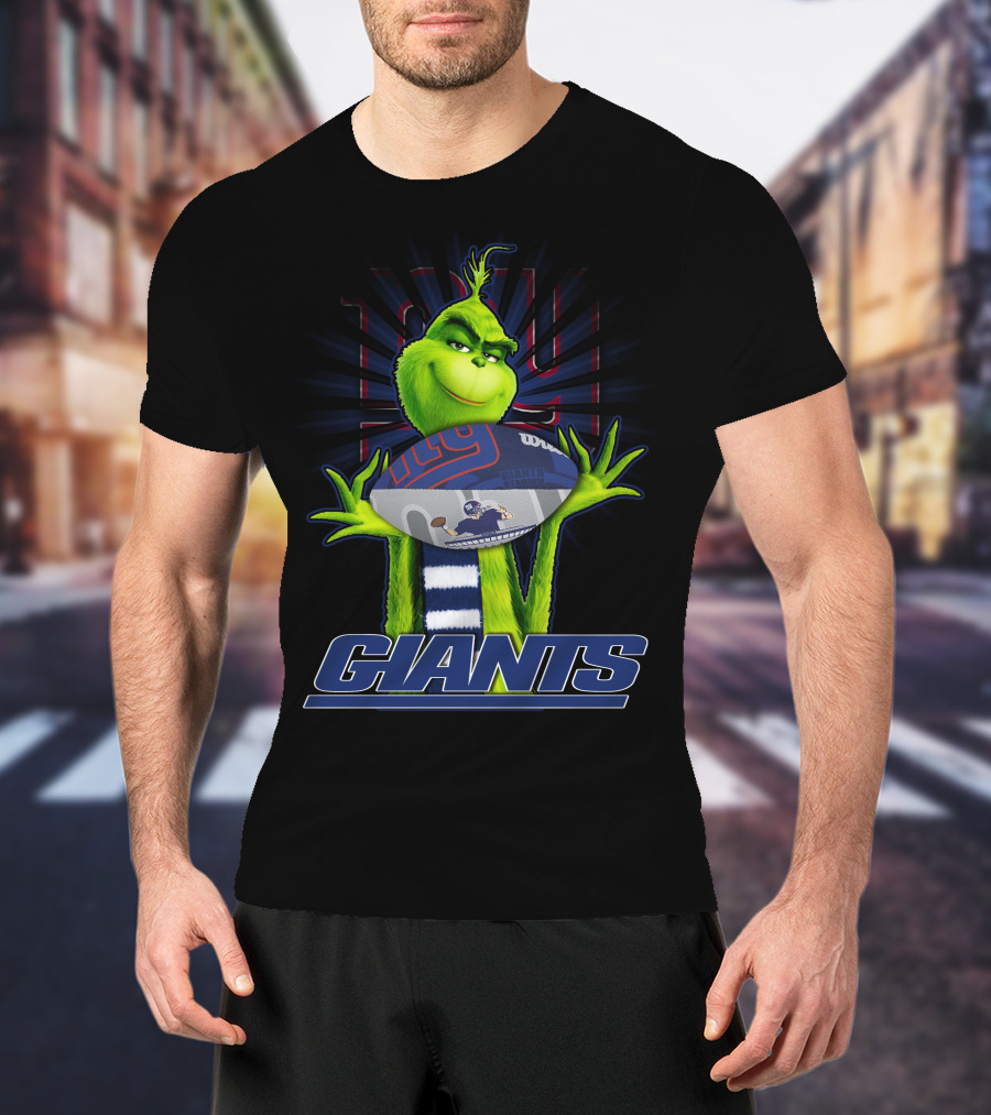 Grinch Holding New York Giants Football T-Shirt