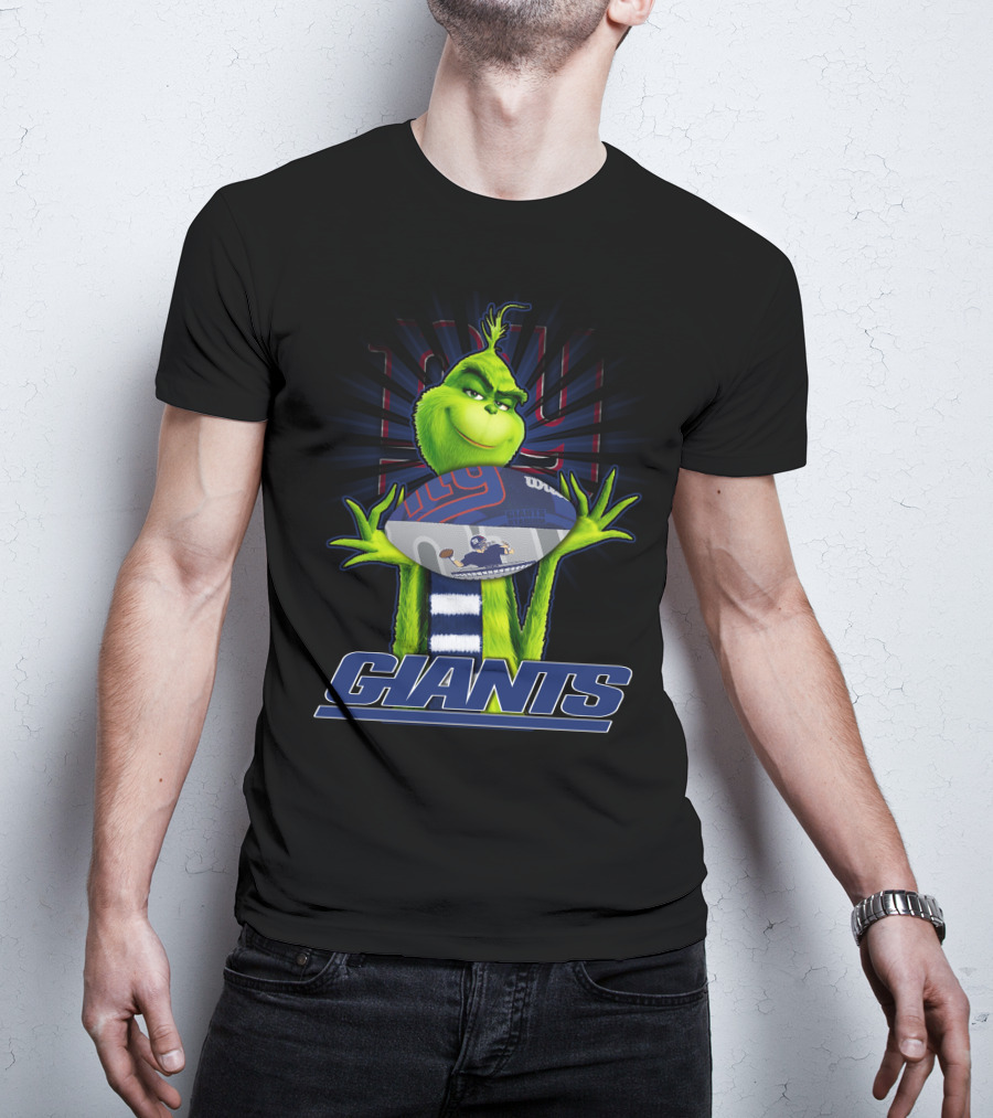 Grinch Holding New York Giants Football T-Shirt