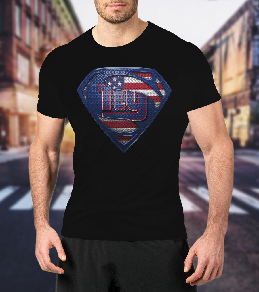 New York Giants American Flag Superman Shield T-Shirt