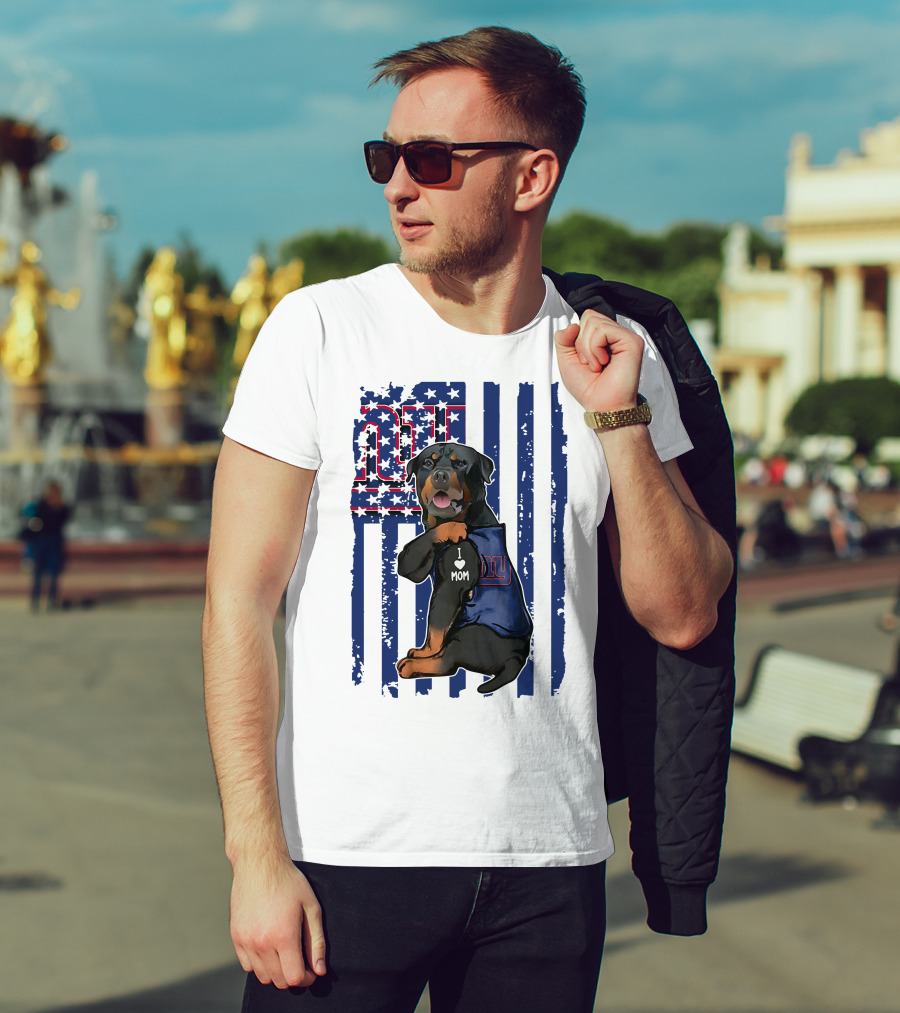 Rottweiler I Love Mom New York Giants Fan T-Shirt